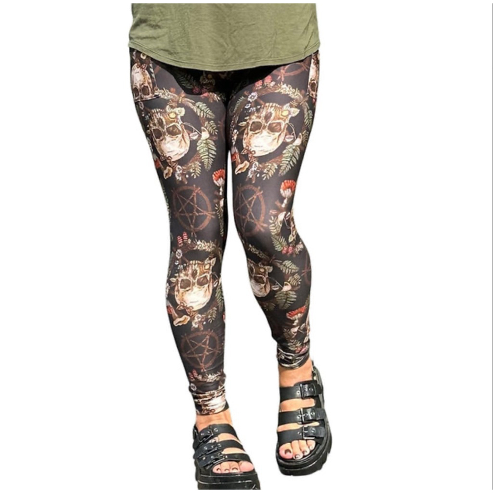 Cottage Witch Witchy Skull & Mushroom Print Leggings - Picture 2 of 6